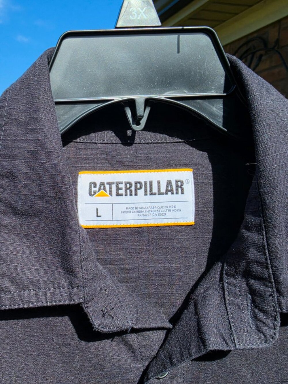 Mens Caterpillar Work Shirt L Black Utility construction Short Sleeve 100% cotto